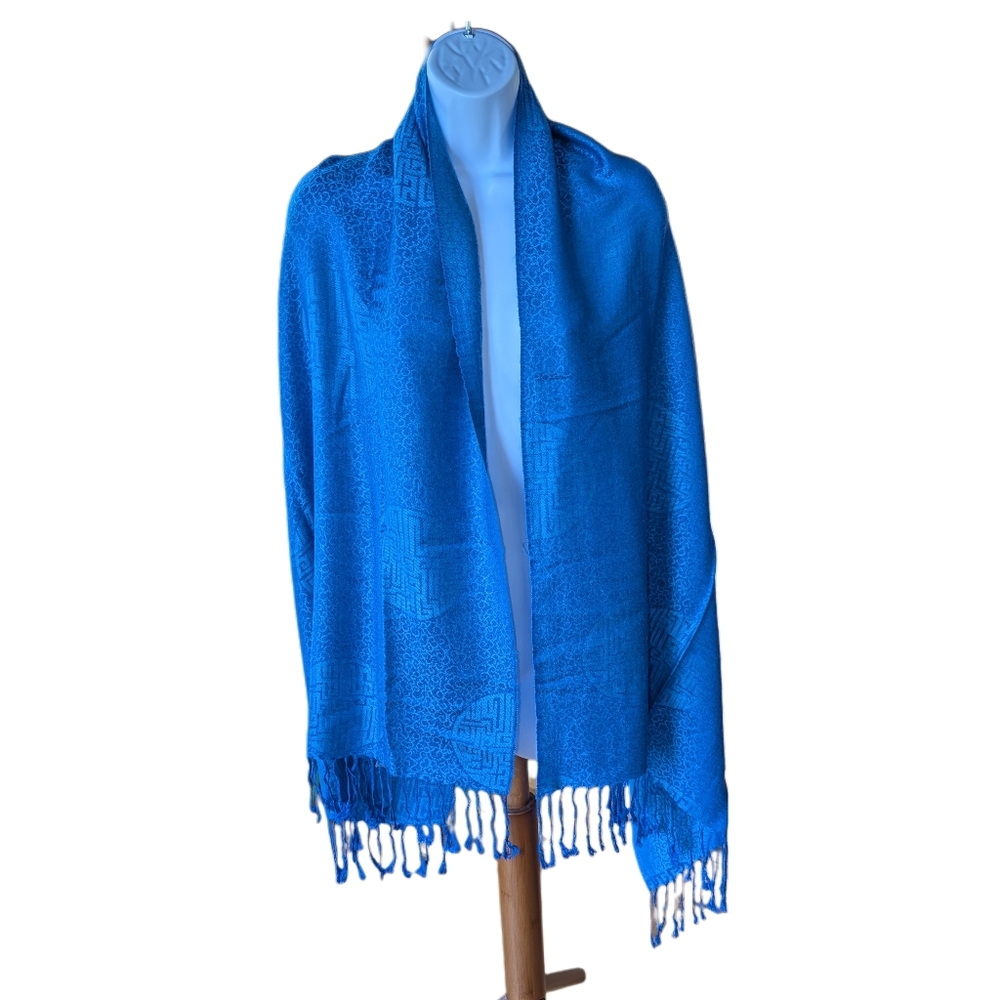 Pashmina Scarf with Fringe- Blue